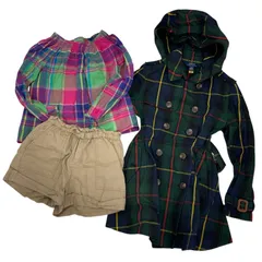 186000 現状品 RALPH LAUREN ラルフローレン トレンチコート ブラウス ショートパンツ 130cm ネイビー グリーン ベージュ  チェック柄 キッズ 7 3点まとめ売り