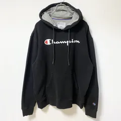 古着 used　Champion　チャンピオン　長袖ロゴプリントパーカー　黒　ブラック　秋冬服　ビッグシルエット　2XLサイズ