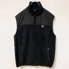 古着 used　FILA フィラ　フリースフルジップベスト　ワンポイントロゴ刺繍　ハイネック　黒　ブラック　Mサイズ