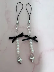 ストラップ スマホストラップ バッグチャーム ハート ビーズ リボン ペア 2個セット 携帯ストラップ お揃い