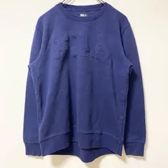 古着 used　FILA フィラ　長袖ビッグ刺ロゴデザインスウェット　トレーナー　クルーネック　ブルー　Sサイズ