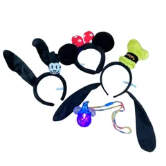 170071 Disney ディズニー カチューシャ グーフィー オズワルド ミニー 美品 光るネックレス LEDライト ペンダント 4点まとめ売り