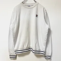 古着 used　FILA フィラ　長袖ワンポイントロゴ刺デザインスウェット　トレーナー　クルーネック　ホワイト　Lサイズ