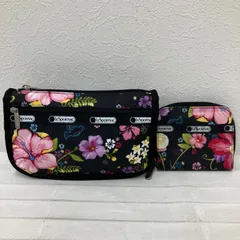 8352　LeSportsac レスポートサック　財布　ポーチ　2点セット　ハワイ限定　トロピカルフローラル　ブラック　黒　花柄　フラワー　ハイビスカス　レディース　二折財布　ウォレット　軽量　シンプル　カジュアル　きれいめ
