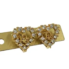 Christian Dior イヤリング ロゴ ハート ラインストーン メッキ ゴールド