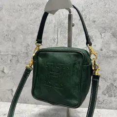 美品　HOROFU ヒロフ 2way ショルダーバッグ　ハンドバッグ　ミニ　キューブ型　レザー　緑　グリーン