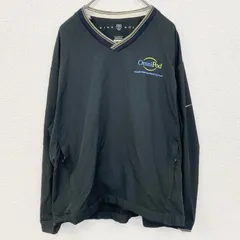 古着 used　NIKEGOLF  ナイキゴルフ　長袖ナイロンプルオーバー　刺デザイン　スウッシュロゴ　黒　Vネック　Mサイズ