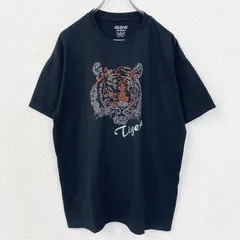 古着 used　GILDAN　ギルダン　半袖アニマルデザインTシャツ　トラ　Tiger　動物　ラインストーン　黒　Lサイズ