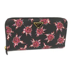 PRADA ラウンドファスナー 長財布 バラ サフィアーノ レザー ブラック 1ML506