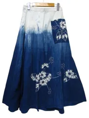 〇【未使用】【日本製】絞り染め 藍染 巻きスカートロングスカート 花柄刺繍 白 インディゴ Sサイズ春夏秋用■管理番号L29756SSA26-260120-10（510）