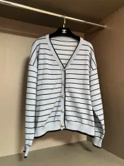 シルバー ボーダー柄 ボタン ボーダー柄 カーディガン