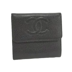 CHANEL Wホック財布 キャビアスキン レザー ブラック