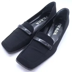 プラダ ローファーパンプス スクエアトゥ 本革 レザー シューズ ブランド 靴 イタリア製 黒 レディース 34.5サイズ ブラック PRADA 【中古】