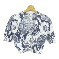 バナナリパブリック ショートカーディガン トップス 半袖 Vネック 花柄 レディース Sサイズ 白×紺 Banana Republic 【中古】