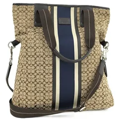 COACH 2WAY トートバッグ ショルダーバッグ ミニシグネチャー キャンバス ベージュ系