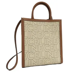 CELINE 2WAYショルダーバッグ スモール バーティカル カバ キャンバス レザー ライトベージュ ブラウン