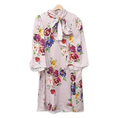 Kate spade(ケイトスペード) ワンピース サイズ8 M レディース美品  - ベージュ×ボルドー×マルチ ハイネック/七分袖/ひざ丈/シルク/花柄