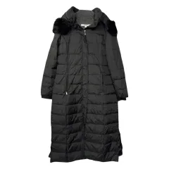 DKNY ブラック フード ファー カジュアル ダウンジャケット ロング丈 M