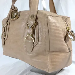 【良品】コールハーン レザー ハンドバッグ ミニボストン ベージュ 型押し COLE HAAN レディース 鞄 フォーマル カジュアル 上品 チャーム付 肩掛け
