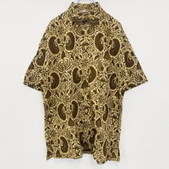 古着 used　半袖プリント総柄シャツ　レトロ　幾何学模様　ペイズリー　ベージュ　ボタニカル　エスニック　Lサイズ