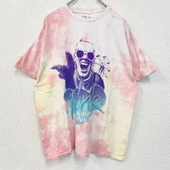 古着 used　PINK　半袖プリントTシャツ　クルーネック　レトロデザイン　タイダイ　カラフル　ピンク　XLサイズ