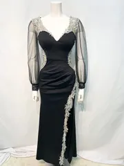 2117 JEWELS ジュエルズ　キャバクラ　ロングドレス　スリット　シースルー　レース　タイト　イベント　伸縮性　キャバドレス　S