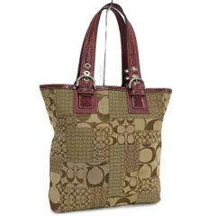 COACH トートバッグ レザー キャンバス ベージュ ボルドー 10089
