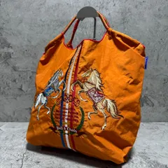 未使用級　Ball&Chain　ボールアンドチェーン　トートバッグ　エコバッグ　ナイロン　跳ね馬　ツインホース　刺繍デザイン　Mサイズ　オレンジ