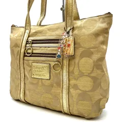 ✨良品✨ COACH POPPY signature canvas leather gold yellow charm tote bag コーチ トートバッグ　ハンドバッグ  ショルダーバッグ