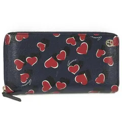 GUCCI ラウンドファスナー 長財布 インターロッキングG ハート柄 レザー ネイビー系 309705