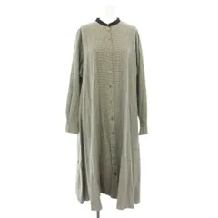 ミズイロインド mizuiro ind ボリュームフレアワンピース ロング バンドカラー 長袖 千鳥格子柄 黒 ブラック 白 ホワイト /YT