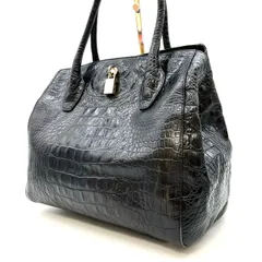 【良品】FURLA フルラ トートバッグ　ハンドバッグ  ショルダーバッグ カデナ 南京錠 クロコ型押し レザー 革 ブラック 黒色 ユニセックス 男女兼用 メンズ レディース