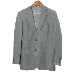 ユニクロ UNIQLO プレミアムリネンジャケット 311-067535 テーラードジャケット シングル 段返り3つボタン 千鳥格子 レギュラーフィット 背抜き L グレー系 /X