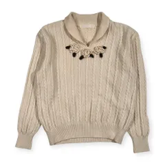 PINK HOUSE ピンクハウス バラ デザイン ケーブル編み 襟付き ニット セーター /ホワイト アイボリー 系 レディース