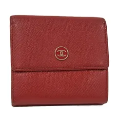 CHANEL Wホック三つ折り財布 ココボタン レザー レッド A20902
