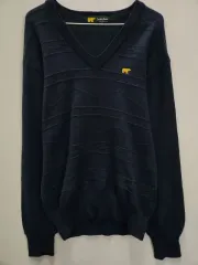 ゴールデンベア ヴィンテージ カジュアル ストライプ Vネック ウール100 ニット M