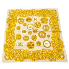 CHANEL 大判スカーフ チェーン プリント シルク100％ ベージュ系 マルチカラー