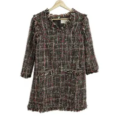 Chesty(チェスティ) ワンピース サイズ0 XS レディース美品  - グレー×ピンク×マルチ Vネック/長袖/ひざ丈/チェック柄/フリンジ/ツイード