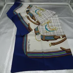 Pierre Cardin シルクスカーフ ピエールカルダン チェック柄 ストライプ 青系 大判 白系