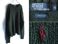 希少 90sビンテージ Polo by Ralph Lauren ラルフローレン ポロポニーロゴ刺繍 コットンニット セーター XL 緑 グリーン 大きいサイズ USA企画