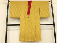 平和屋着物●長襦袢　袷　斜縞地紋　芥子色　正絹　逸品　AABF5445fy