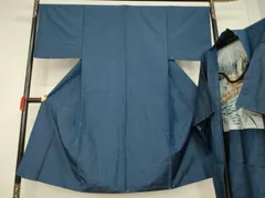 平和屋着物●男性　紬　アンサンブル　色無地　青褐色　正絹　逸品　未使用　AABF3998ck