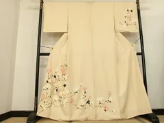 平和屋着物●訪問着　手描き　枝花文　正絹　逸品　AABF5467fy