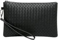 ORIJIRI クラッチバッグ セカンドバッグ メンズ 結婚式 小さめ フォーマル コンパクトクラッチ PUレザー 編目 シンプル (ブラック)