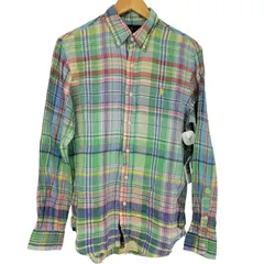 ラルフローレン RALPH LAUREN ポニー刺繍 マドラスチェック ボタンダウン リネン シャツ メンズ import：M 