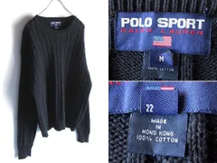 希少 90sビンテージ POLO SPORT RALPH LAUREN ポロスポーツ ラルフローレン コットンニット ケーブルニット セーター M ネイビー USA企画