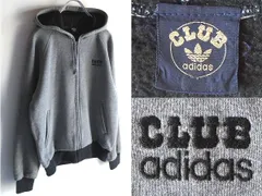 希少 80sビンテージ CLUB adidas クラブアディダス トレフォイルジップ ロゴ刺繍 色切替 ジップ スウェットパーカー M 杢グレー ブラック