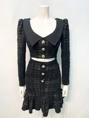 2121 Tika ティカ キャバクラ ドレス ツイード ラメ ゴールド タイト ウエストカット ミニ マーメイド キャバドレス S