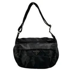PRADA(プラダ) ショルダーバッグ - 黒×ネイビー×ライトグリーン 迷彩柄/革タグ