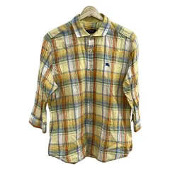 Burberry Black Label(バーバリーブラックレーベル) 七分袖シャツ サイズ3 L メンズ - ライトイエロー×オレンジ×マルチ 麻混/チェック柄